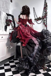 BXOXO - Red/Black Bowknot Irregular Gothic Princess Lolita Jsk Dress